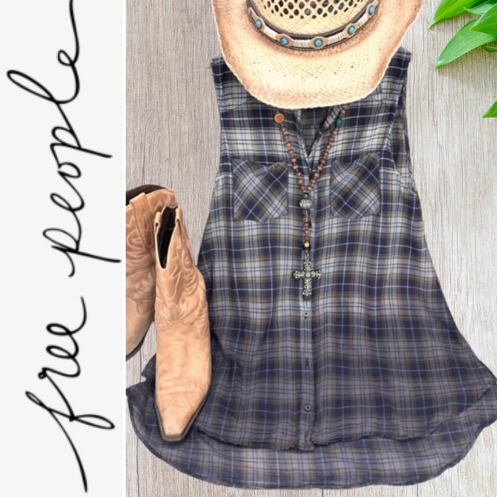 "Free People" ombré plaid sleeveless tunic- XS
